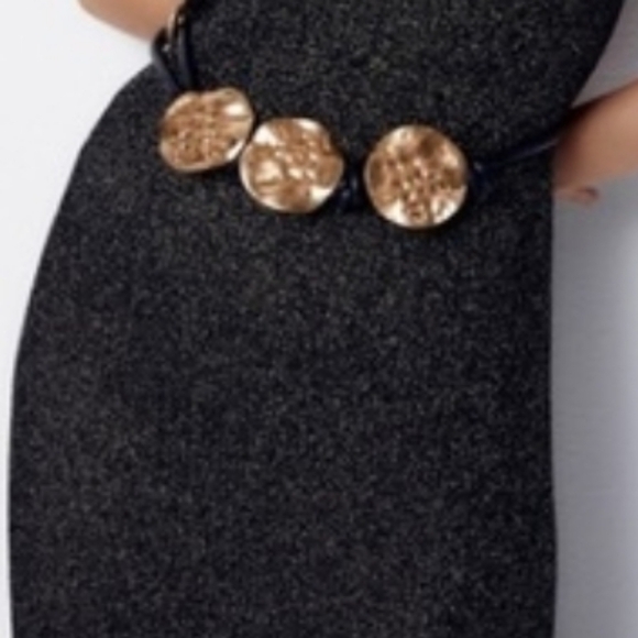 Nwt Zara Black Tubular Cord Belt Metal Trim Hammered Gold Appliqués Med M main image 8